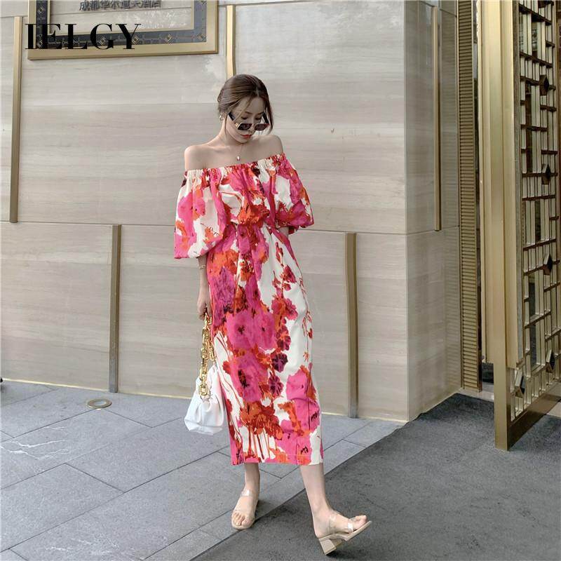 Đầm Nữ In Họa Tiết Phù Hợp Đi Biển, Tay Ngắn, Phong Cách Pháp, Mặc Thường Ngày