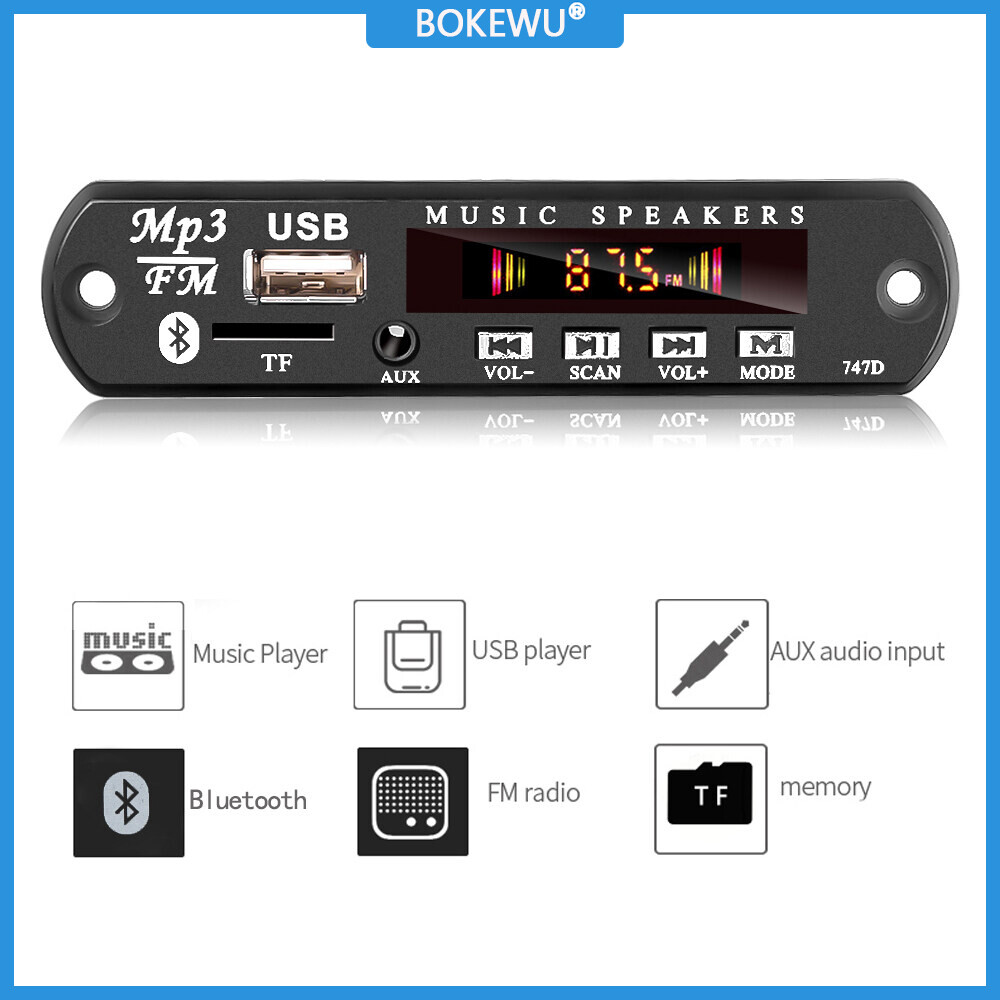 BOKEWU Bảng Mạch Giải Mã MP3 WMA 5V 12V Mô-đun Âm Thanh Bộ Nhạc Xe Hơi Không Dây Bluetooth 5.0 Radio TF USB Máy Nghe Nhạc MP3 Có Điều Khiển Từ Xa