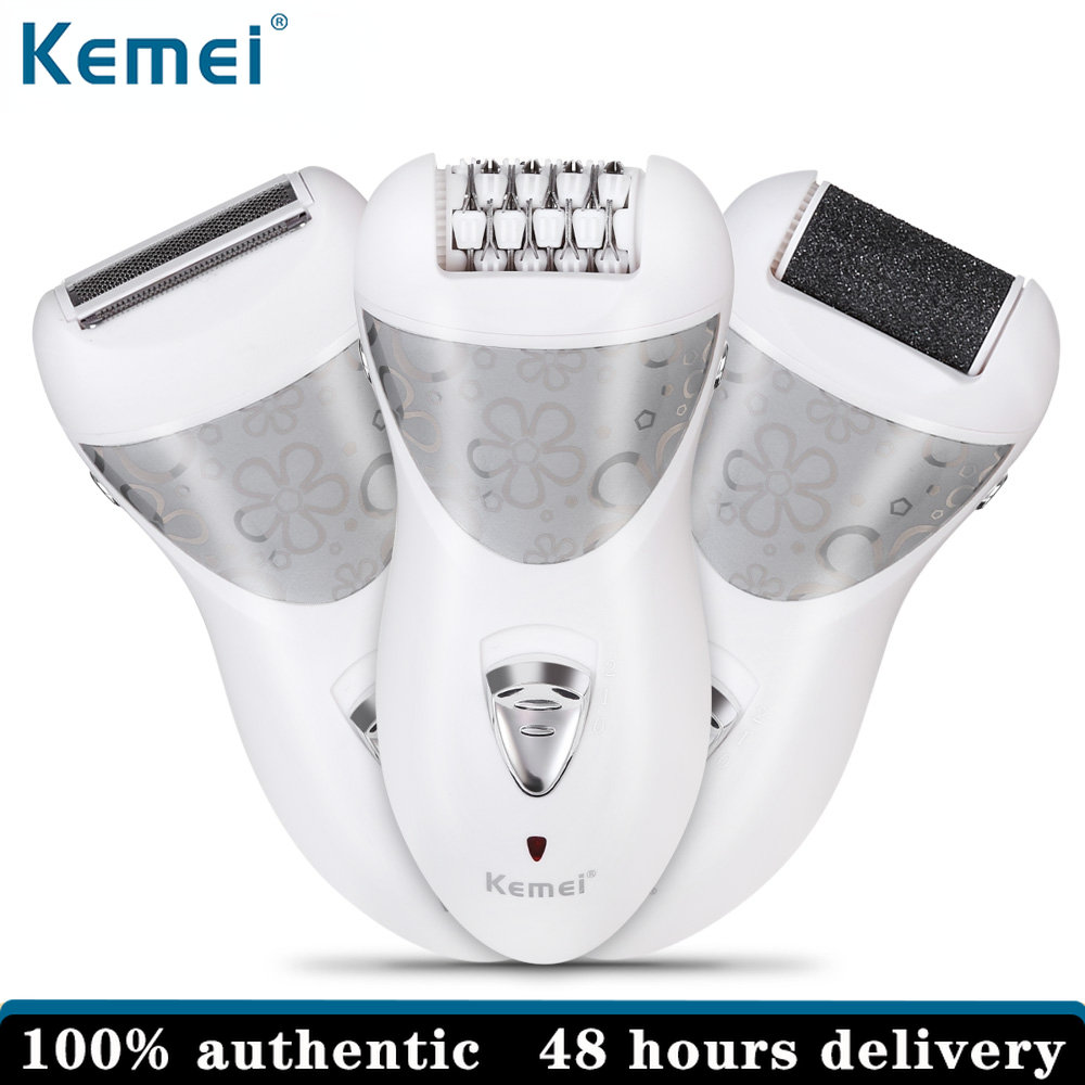 Kemei Epilator Rechargeable 3 In 1 Lady Electric Razor Hair Calluses Device Depilador Removal for Women Foot Care ราคา 652 บาท*ส่งฟรี