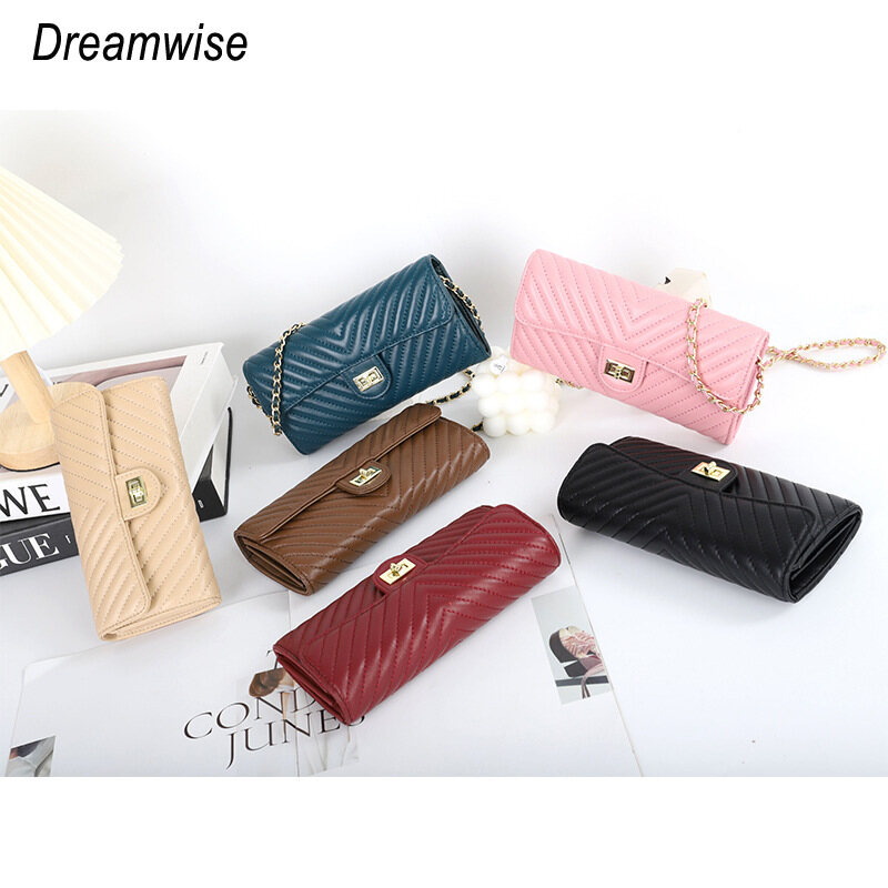 Dreamwise Ví Dài Túi Xách Thời Trang Da Cừu Cho Nữ Túi Đeo Vai Dây Xích Đa Năng Mới Ví Đựng Tiền Xu Cầm Tay Điện Thoại Di Động Bằng Da Thật