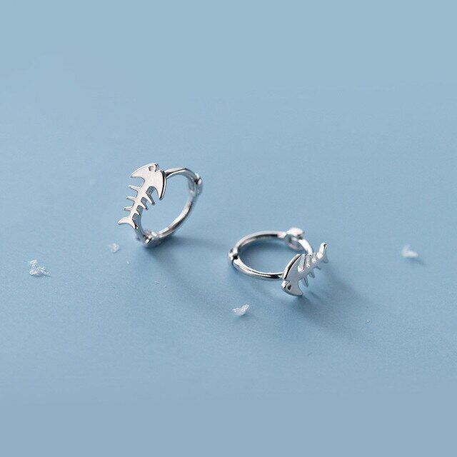 Wantme Khuyên Tai Nhỏ Hình Xương Cá Sáng Tạo Đại Dương Bằng Bạc Sterling 925 Chính Hãng Cho Nữ Trang Sức Tiệc Tùng Punk Lãng Mạn