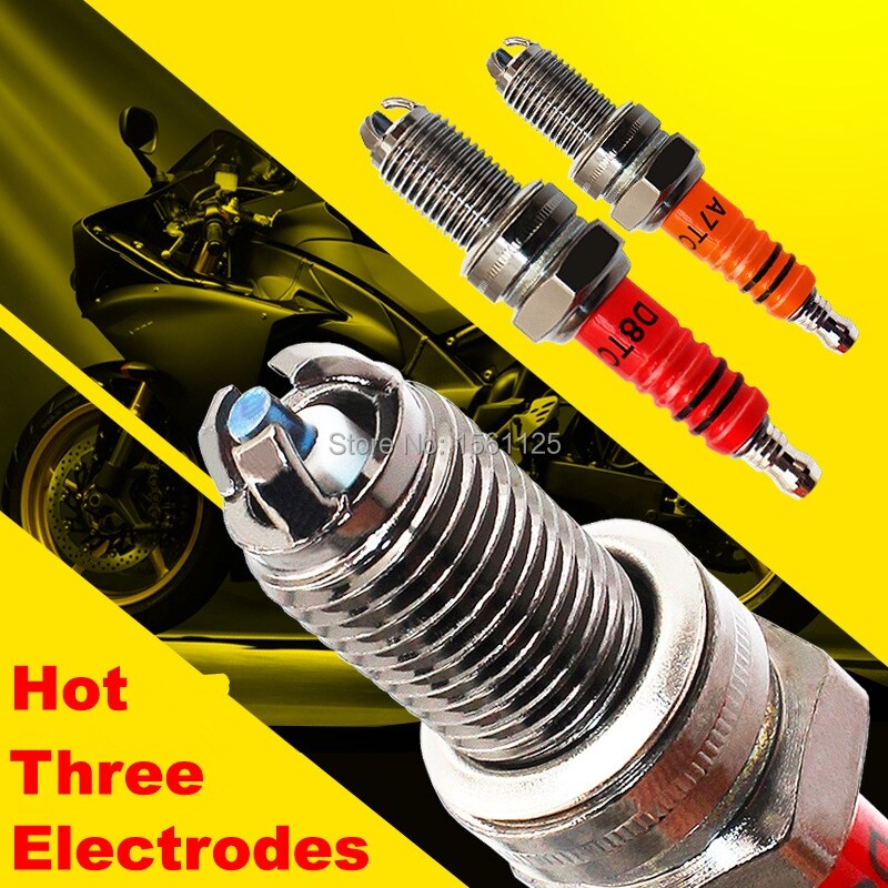 HOT W 4PCS Three electrode Super D8TC Motorcycle Spark Plug 125cc D8TJC