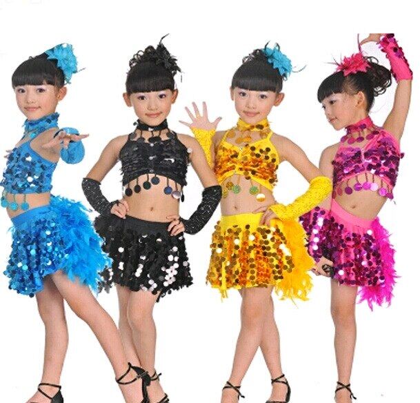 Trang phục trẻ em quần áo khiêu vũ latin trẻ em bé gái trang phục lông vũ samba váy khiêu vũ trang phục khiêu vũ sequin