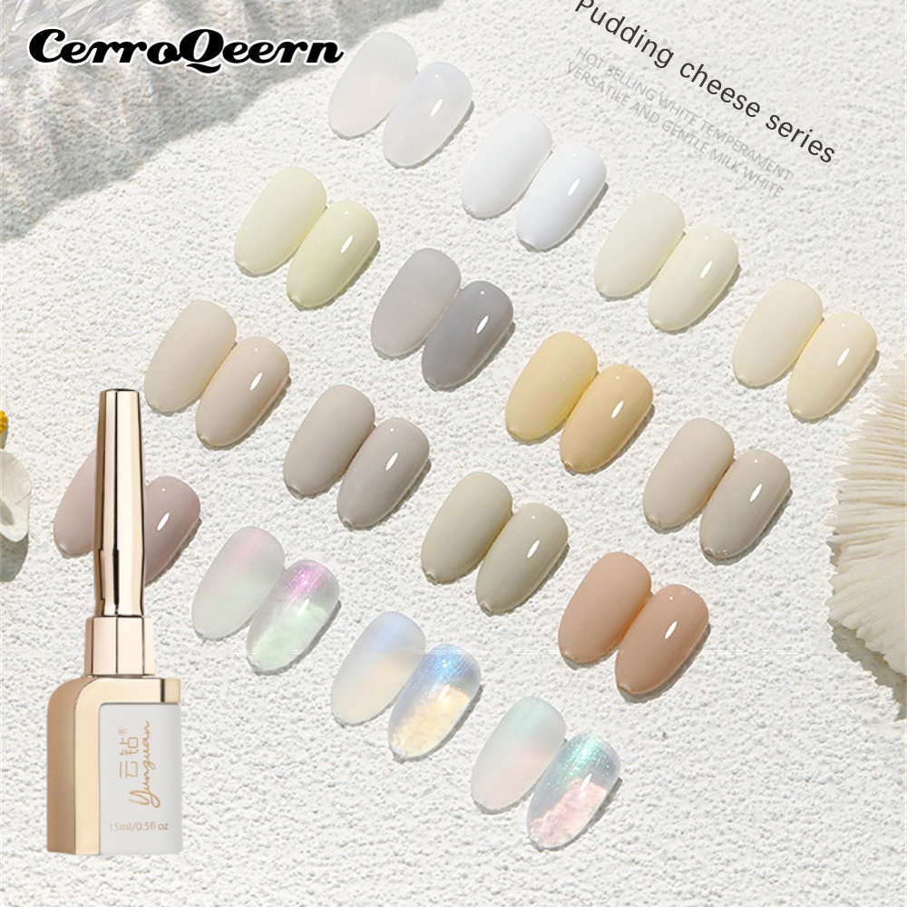 Cerroqeern Aurora Sơn móng dạng gel trong suốt thạch gel sơn móng tay màu trắng sữa🎨Pho mát màu vàng sơn móng tay UV/LED gel sơn móng tay nghệ thuật
