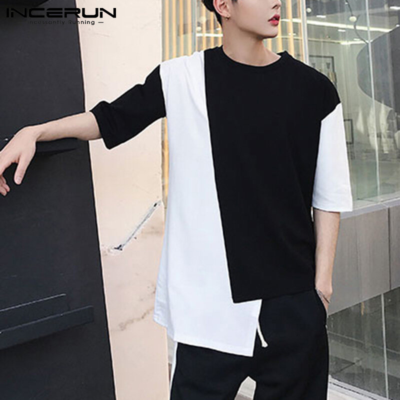 (Phong Cách Hàn Quốc) INCERUN Áo Cánh Cho Kỳ Nghỉ Rộng Cổ Tròn Ngắn Tay Phong Cách Punk Cho Nam, Tee Shirt Top