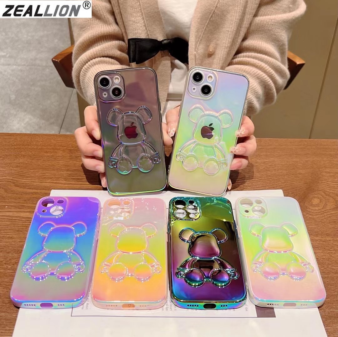 Zeallion ốp điện thoại trong suốt lấp lánh hình gấu laser 3d cho ốp lưng silicon mềm