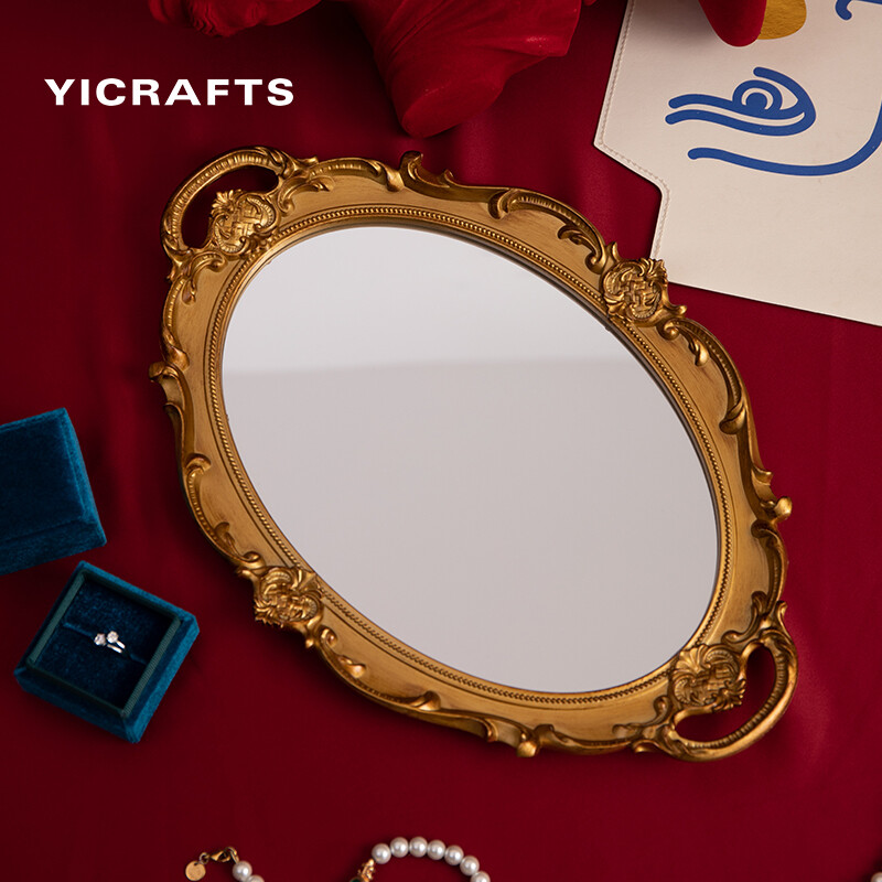 Yicrafts mâm trang sức mặt kính，kính viền vàng phục cổ Ins ，trang sức kính，kính trang điểm，mâm để nước hoa，mâm để châu báu，mâm để hoa tai