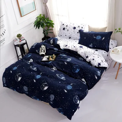 4PCS/Set Bedding Set Cartoon Comforter Duvet Quilt Cover Flat Bed Sheet Pillowcase Super Single Queen King (1)