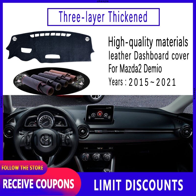 high quality for Mazda2 Demio Mazda 2 Dj Dl 2015~2021 Insulated dashboard cover pad leather car accessories interior sun visor anti skid mat garnis 2016 2017 2018 ราคา 321 บาท*ส่งฟรี