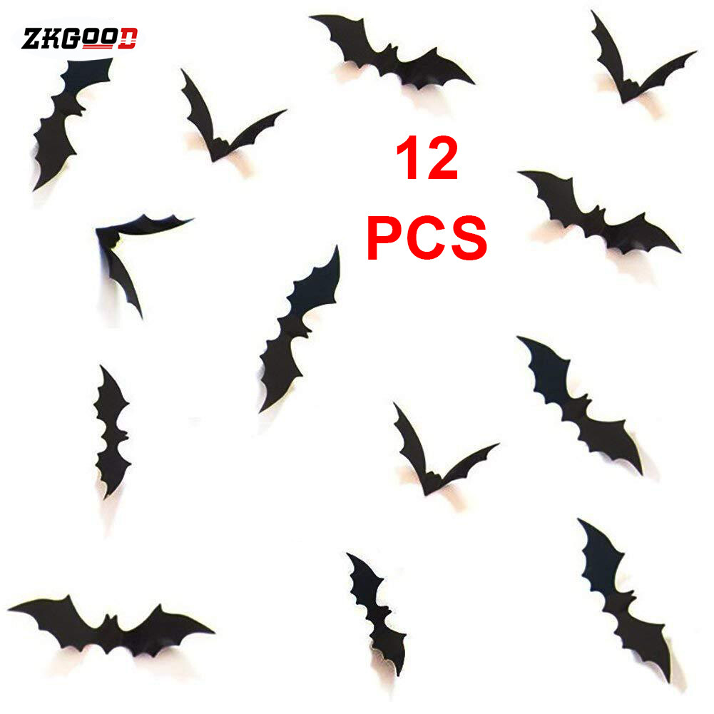 Zkgood 12/60Pcs 3D Bat Tường Sticker, Đề Can Cửa Sổ Trang Tr&iacute; Nh&agrave; Halloween Đ&aacute;ng Sợ