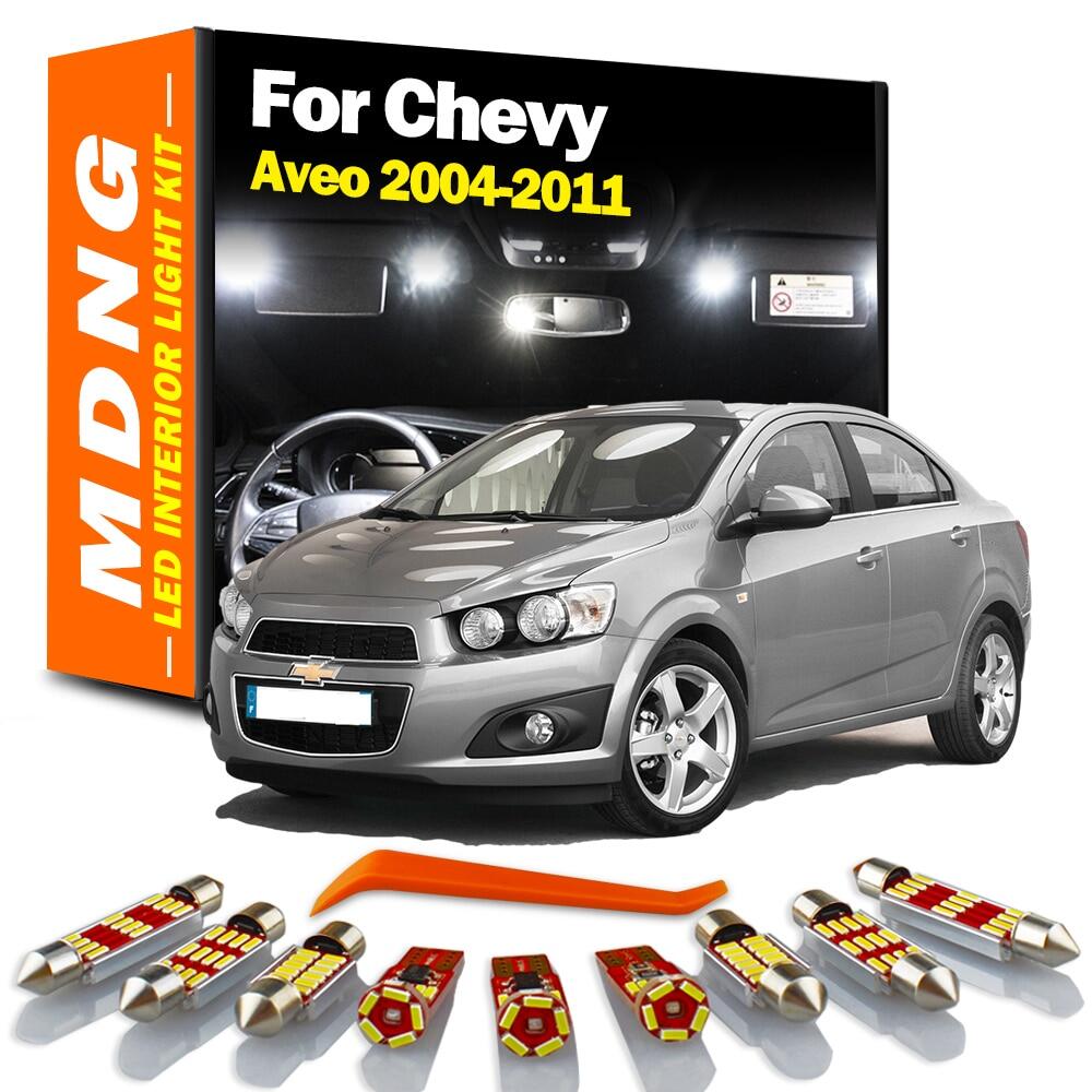 11 cái cho Chevrolet Chevy Aveo 2004-2008 2009 2010 2011 LED mái vòm nội thất bản đồ đèn khoang hành lý Kit Bóng đèn Led dành cho ô tô CANBUS không có lỗi