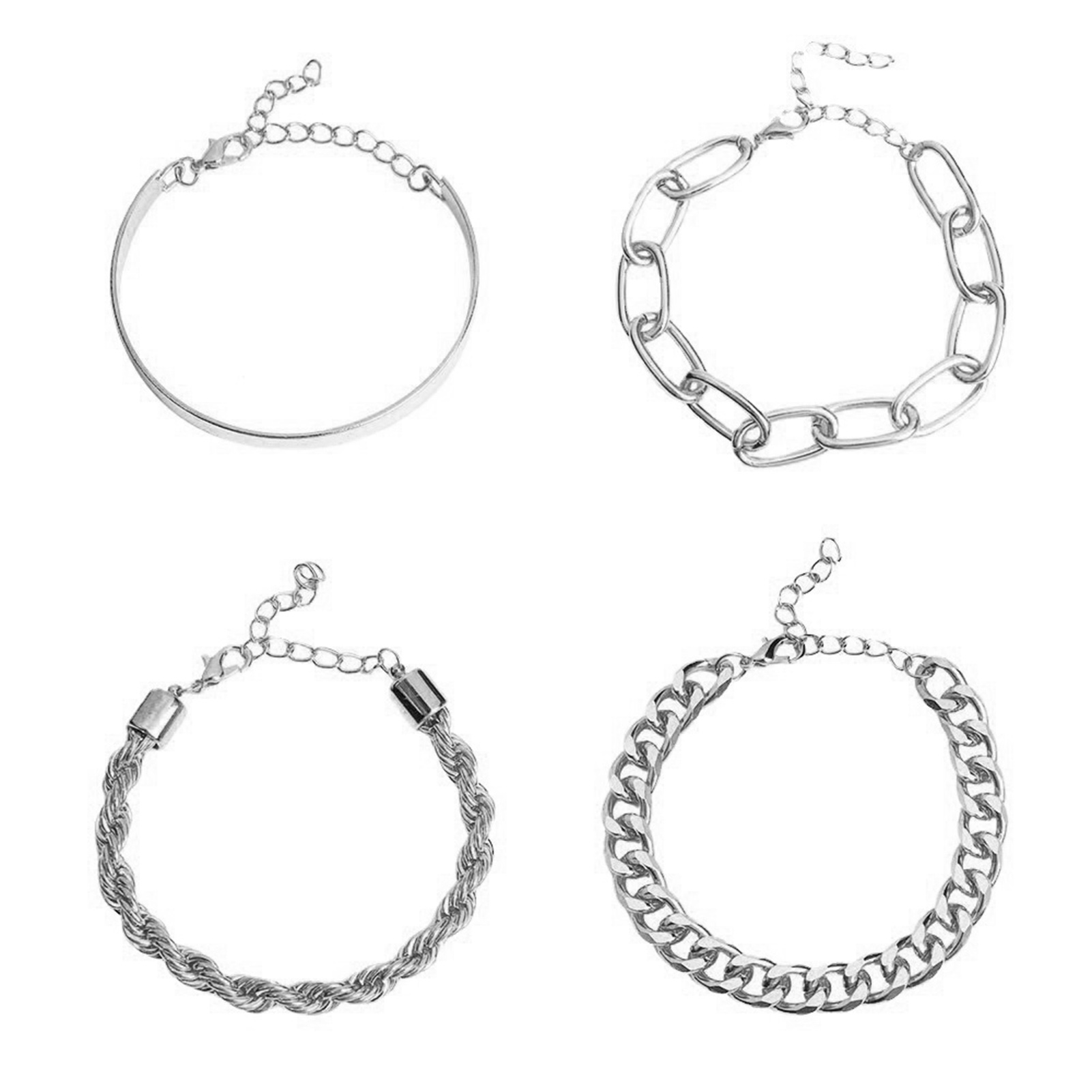 Ameesi 4 cái Vòng tay nữ mạ điện trang trí cá tính đa phong cách trang trí cổ điển chống phai cổ điển phóng đại Chuỗi Vòng Đeo tay lớn phụ kiện trang sức