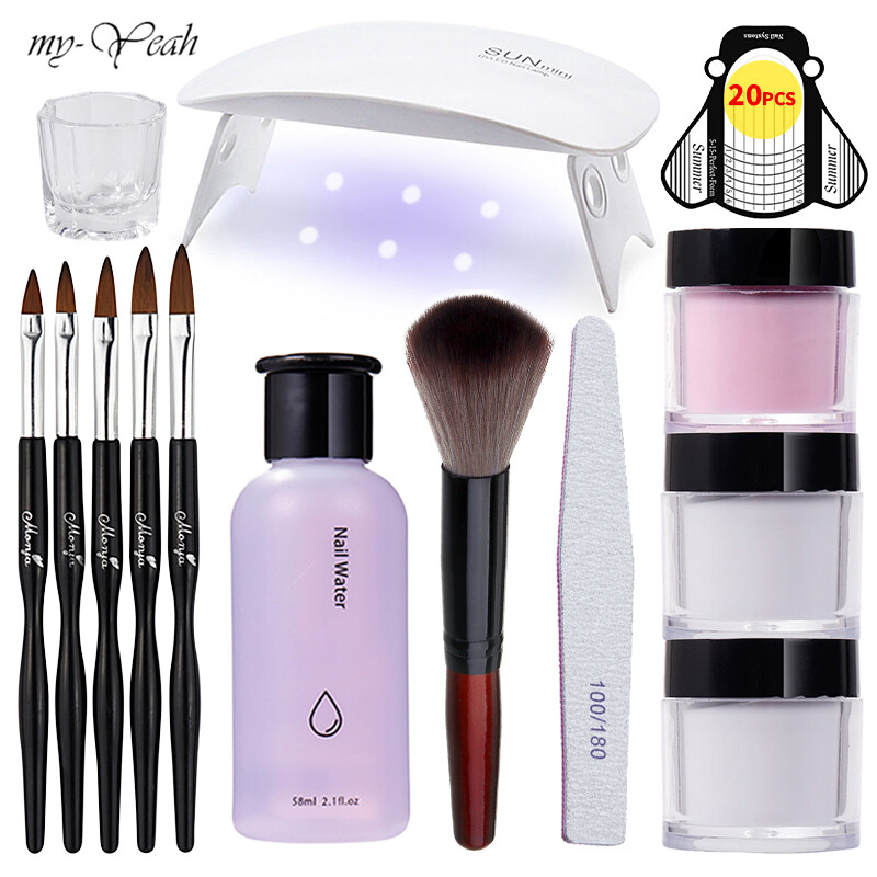 myyeah Cái/bộ 14 Sản Phẩm Làm Móng Nghệ Thuật, Bột Acrylic Trắng Hồng Trong Suốt Nối Móng Lỏng Máy Sấy Móng Tay Tự Làm Sơn Xây Dựng Công Cụ Làm Móng Tay
