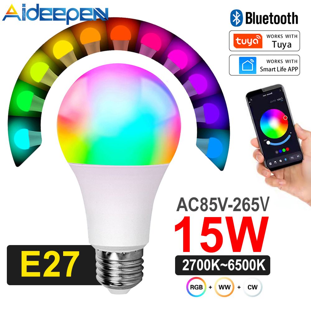 Aideepen Tuya Bóng Đèn LED E27 Bluetooth Thông Minh RGBCW Điện Áp Thông