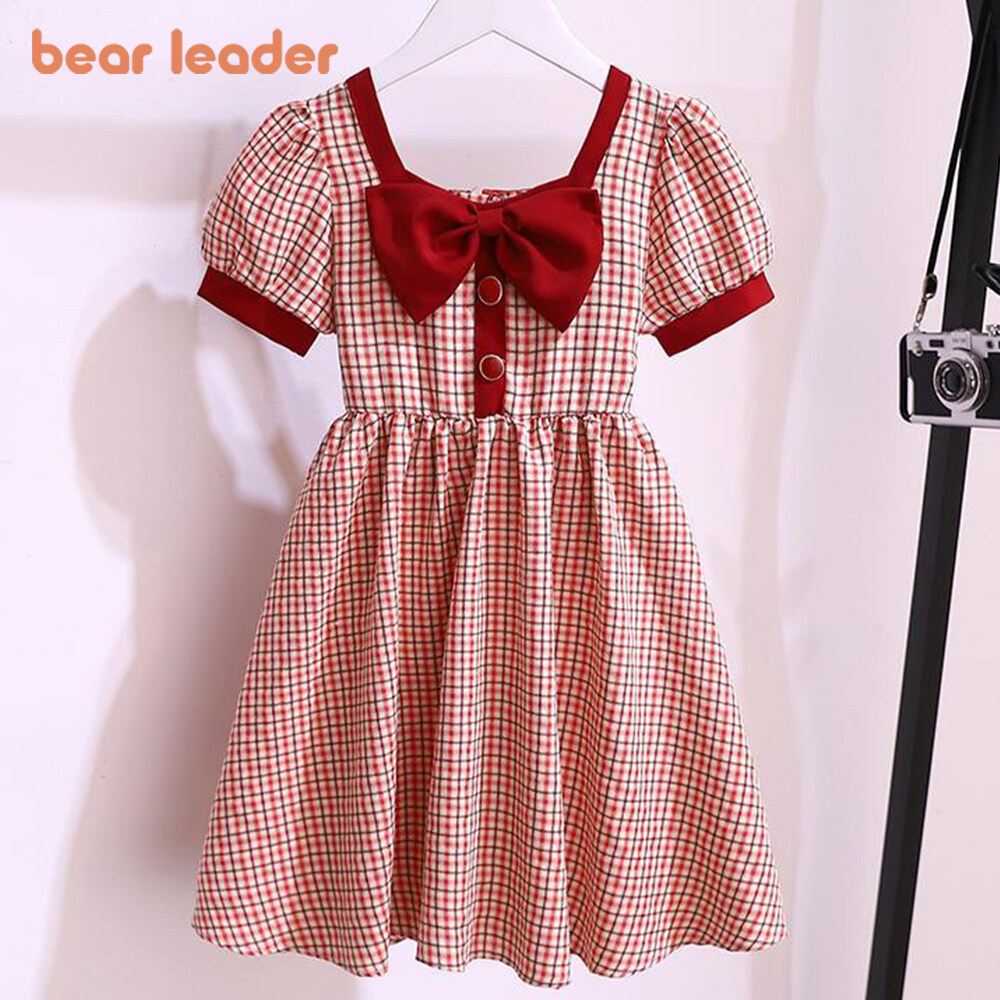Quần áo của Bear Leader cho bé gái mùa hè 2023 Váy ngắn tay cho bé gái