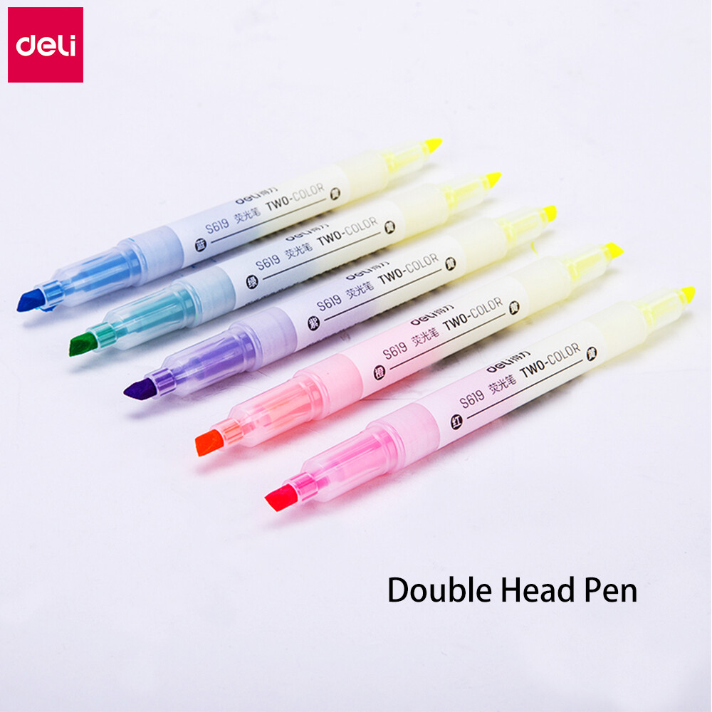 Bút hai đầu deli 5 cái/bộ 6 màu sắc tùy chọn bút đánh dấu huỳnh quang viết trơn tru cầm tay bút đánh dấu có nắp kẹp dụng cụ nhấn mạnh cuốn sách học sinh nhật ký nhật ký áp phích trường học bút graffiti đồ dùng văn phòng phẩm văn phòng tại nhà