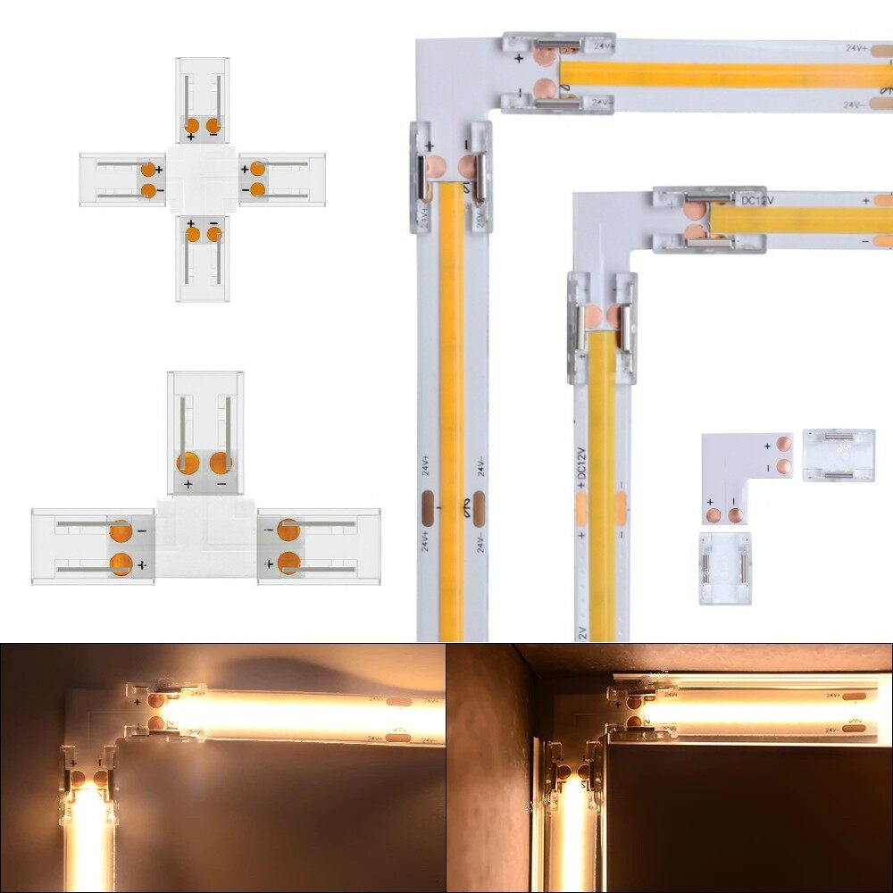 1 cái đầu nối dải đèn led cob hình chữ l/t/x, dải kết nối led mật độ cao 2pin smd 8mm 10mm ip20