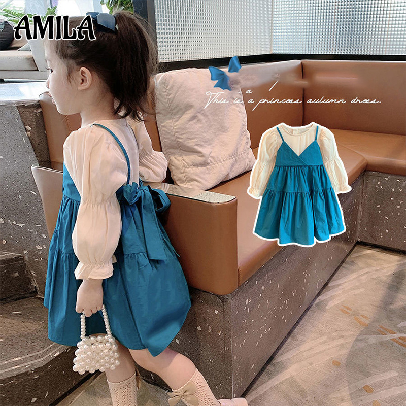 AMILA Girls' Dresses Children's Korean Style Dresses Skirts Baby Long Sleeve Princess Dresses ราคา  210 บาท*ส่งฟรี
