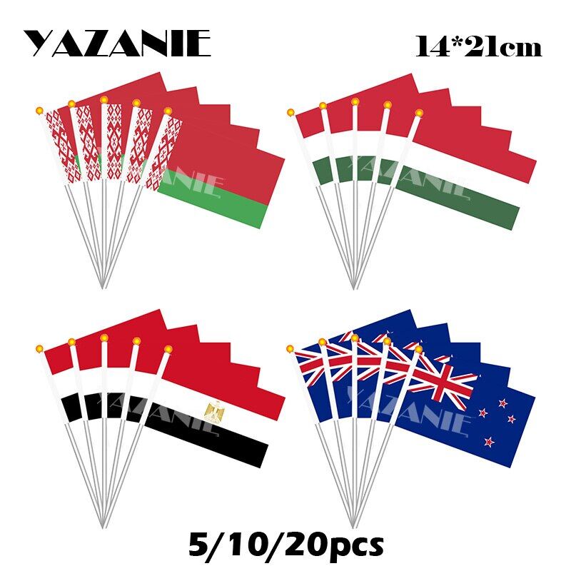 Yazanie 14*21cm 5/10/20pcs belarus hungary ai cập new zealand nhỏ tay cờ lá cờ quốc gia với cực bàn giao cờ bay biểu ngữ
