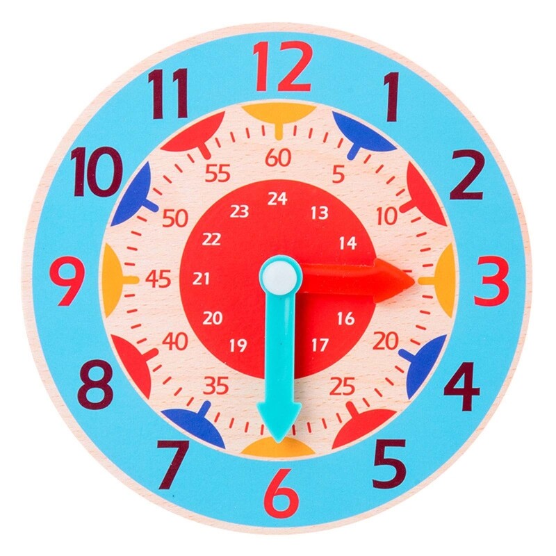 Giảng dạy bằng gỗ đồng hồ đồ chơi giáo dục đồng hồ học tập đạo cụ 12/24 giờ não phát triển đồ chơi chính cho thời gian nhận thức