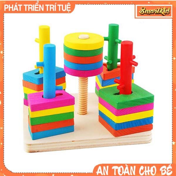 Đồ chơi luồn cọc - thả hình 5 trụ cột khối gỗ zic zac cho bé - đồ chơi gỗ thông minh