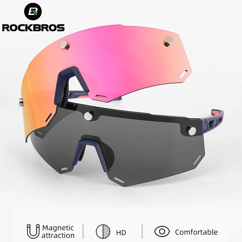 (Global Plus)ROCKBROS Kính Râm Đạp Xe Cho Nam Trang Phục Thể Thao Ống Kính Nam Châm 2 Trong 1 Phân Cực MTB Ống Kính Không Khung Lớn HD Chia UV400 Kính Đi Xe Đạp
