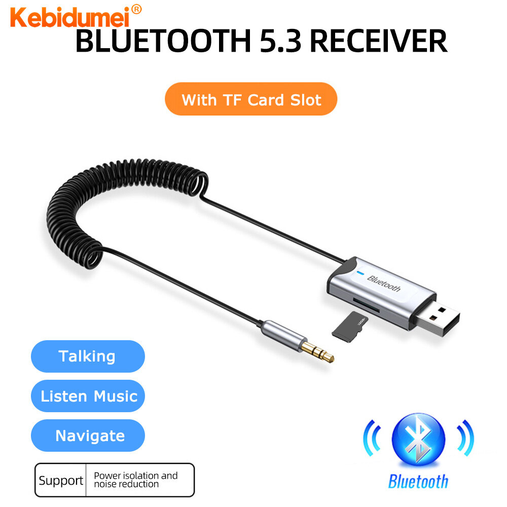 Kebiumei Đầu nhận Bluetooth AUX 5.3 stereo đầu nối USB không dây đến 3.5mm