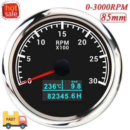 Đồng hồ đo tốc độ 3 trong 1 chống nước 85mm đồng hồ đo tốc độ 8000/ 6000/ 4000/3000 rpm đồng hồ đo áp suất dầu nhiệt độ nước led cho xe thuyền