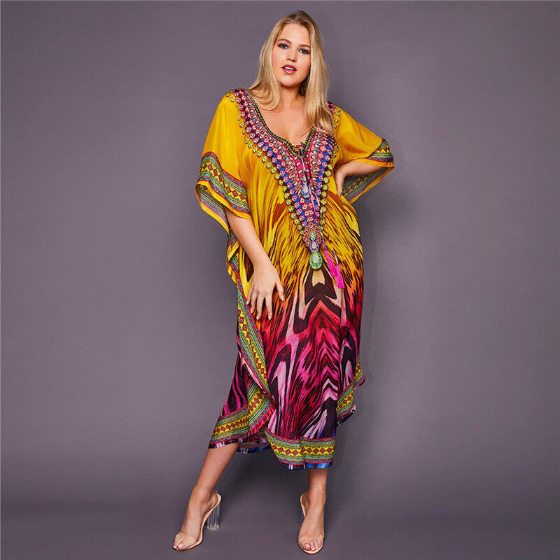 2023 áo choàng đi biển in ngoại cỡ up áo choàng nữ áo dài đi biển pareo, de, áo choàng bikini phong cách boho-ups