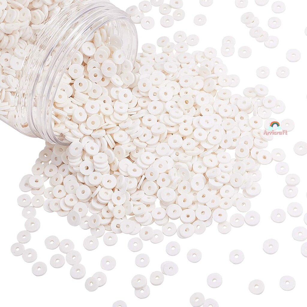 3000 Pcs White 6mm Vinyl Disc Beads Flat Round Handmade Polymer Clay Beads for Hawaiian Earring Choker Anklet Bracelet Necklace Jewelry Making Summer Surfer