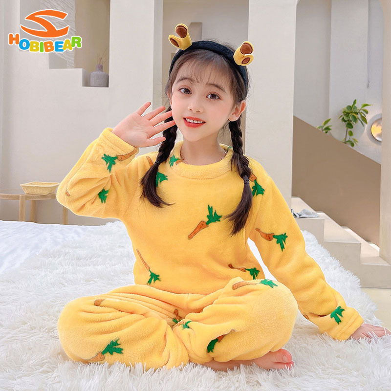 HOBIBEAR Kids Children's flannel pajamas New home clothes Boys and girls warm baby plus velvet suit ราคา 125 บาท*ส่งฟรี