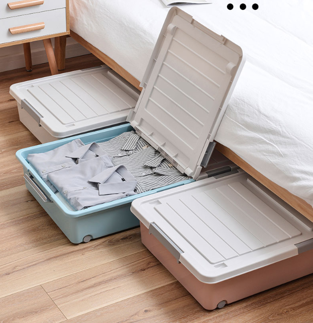 Large Capacity Rolling Plastic Under Bed Storage Bin With WheelsSliding