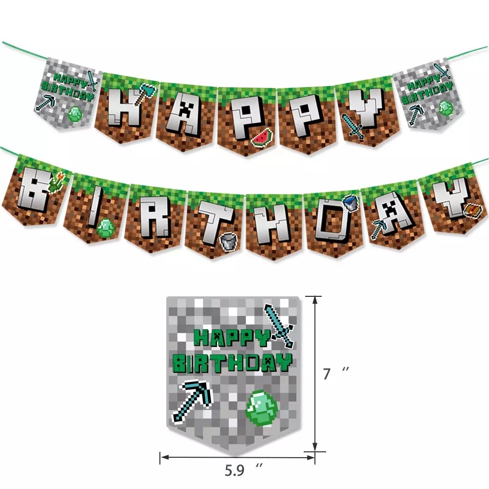 (Ready Stock) Minecraft Souvenir Theme Happy Birthday Balloon Set ...