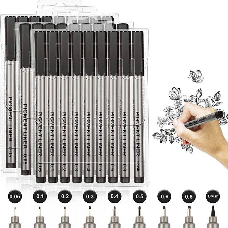 Bút sta 8050 fine line cái/bộ 9 miếng lót màu chuyên nghiệp bút đánh dấu mực nghệ thuật micron, dụng cụ bút có móc để vẽ phác họa bút kẻ kẻ dòng truyện tranh micron