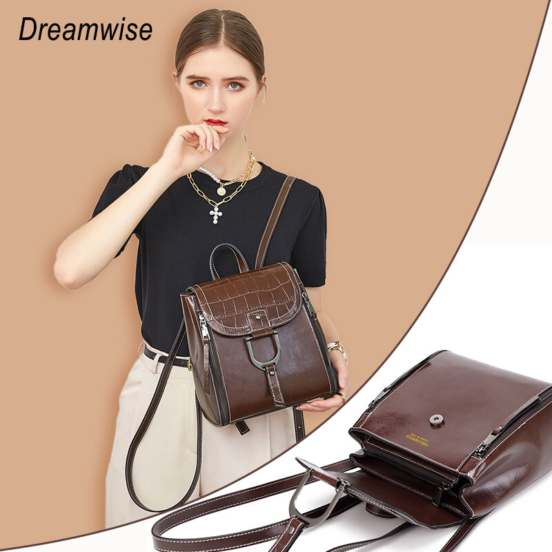 Dreamwise Ba Lô ForWomen 2020 Mới Hoang Dã Retro Da Bò Chính Hãng Casual Túi Đeo Vai Dung Lượng Lớn Túi Lưới Nữ Màu Đỏ Xu Hướng