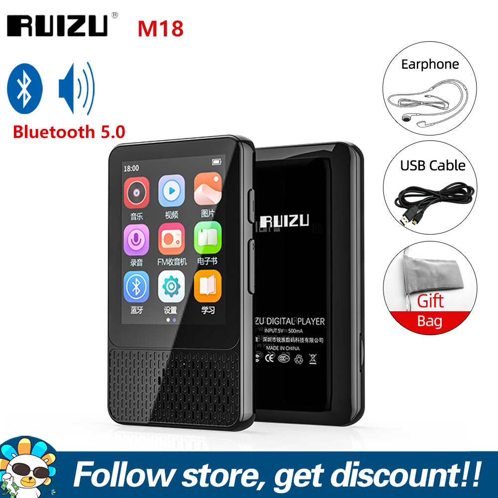 RUIZU Máy Nghe Nhạc MP3 MP4 Bluetooth M18 Có Loa Tích Hợp Máy Phát Âm Thanh Màn Hình Cảm Ứng Di Động Máy Nghe Nhạc Đa Chức Năng Có Đài FM Máy Ghi Âm Sách Điện Tử Máy Đếm Bước Hình Ảnh Đồng Hồ Báo Thức Từ Điển Hỗ Trợ Thẻ TF Lên Đến 128GB