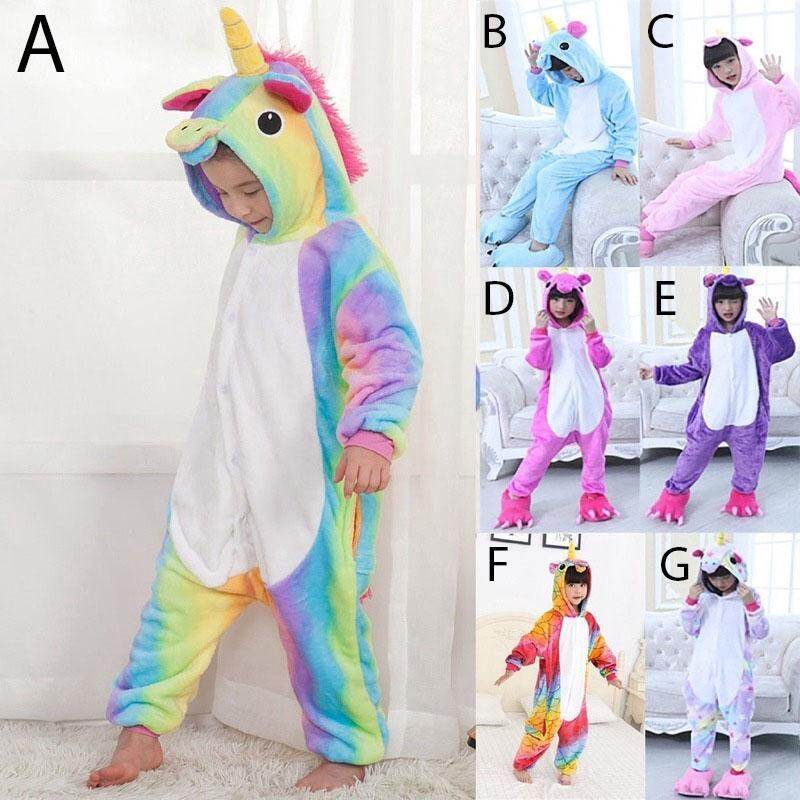 1 Bộ Đồ Ngủ Trẻ Em Bé Gái Unisex, Quần Áo Hóa Trang Động Vật Kigurumi Kỳ Lân Cầu Vồng Áo Hoodie Anime