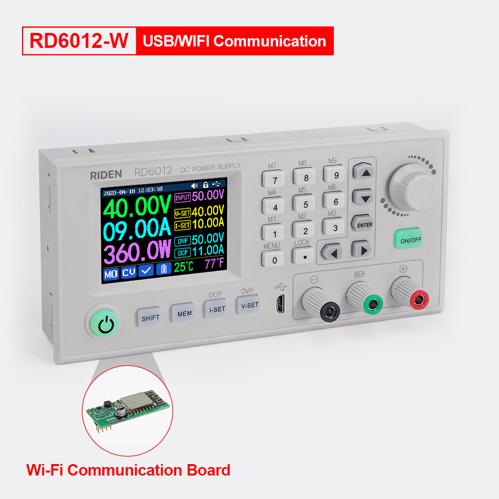 ตัวแปลงแรงดันไฟฟ้าในปัจจุบันRD6012/USB WiFiโมดูลแหล่งจ่ายไฟแรงดันไฟฟ้าที่ใช้ในการต่อเข้ากับช่องUSBแบบปรับแรงดันไฟฟ้าได้