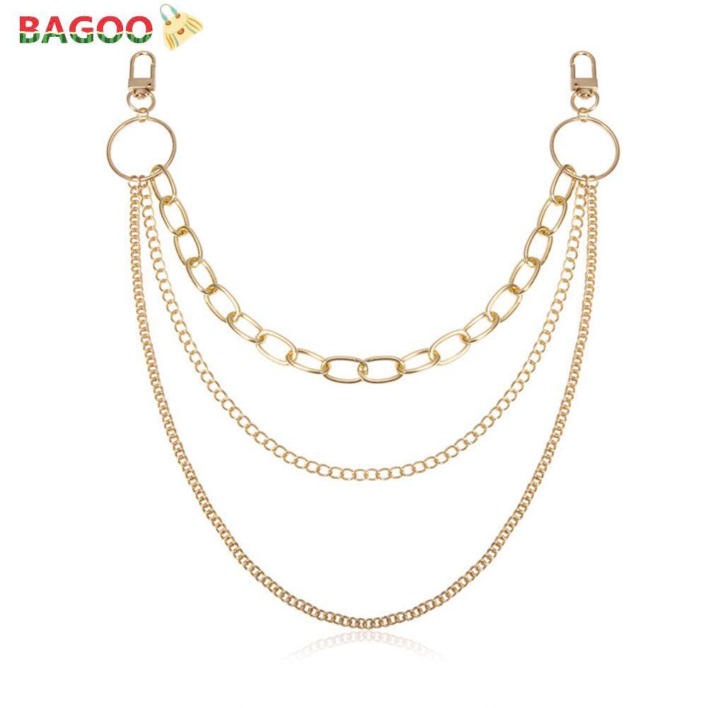 BAGOO Quần Harajuku Dây Xích Có Khóa Nhiều Lớp Bằng Kim Loại Cho Nữ Đường Phố Waistbands Thời Trang 2021