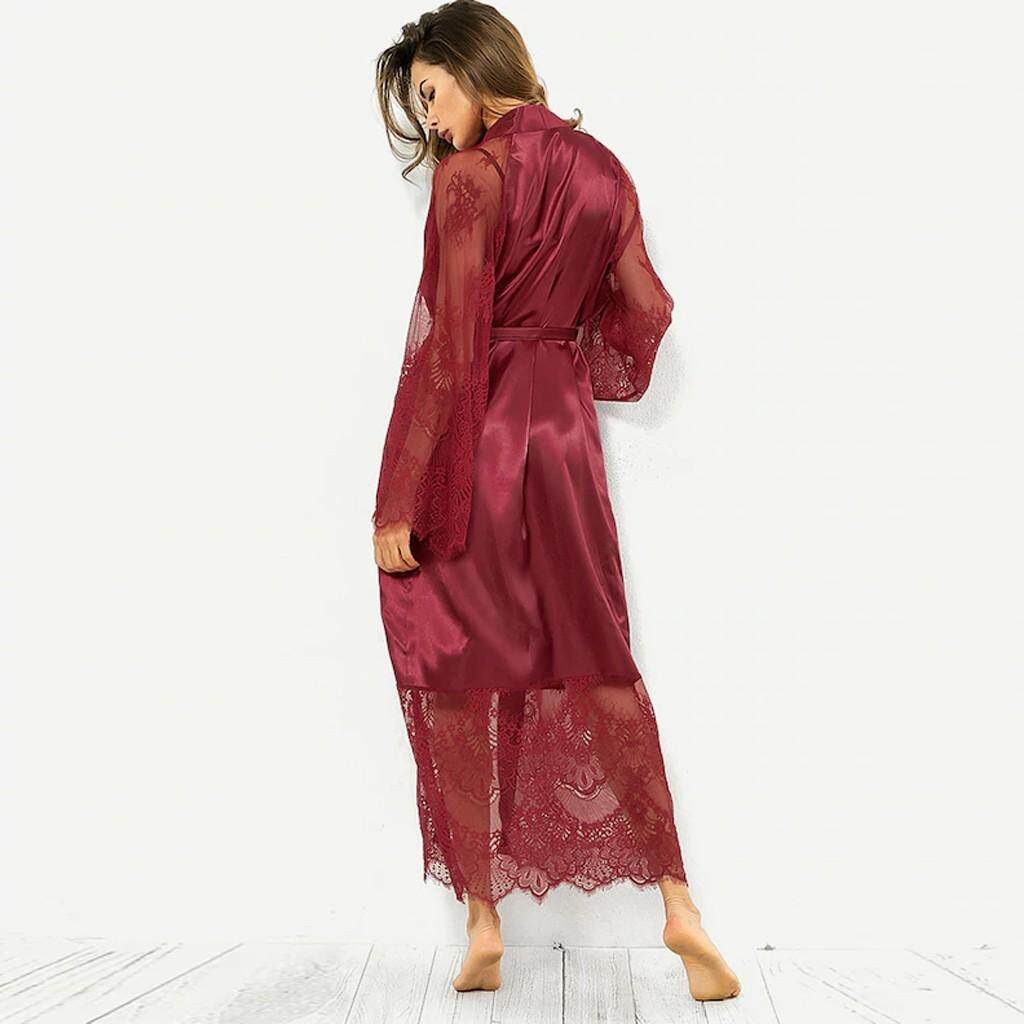 SJWY Áo Choàng Kimono Satin Ren Lụa Gợi Cảm Cho Nữ Áo Choàng Tắm Đồ Lót Đồ Ngủ Thắt Lưng Đồ Ngủ Polyester Màu Đen L 18