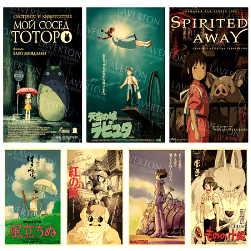 deco bar Miyazaki Hayao Comic Anime kraft paper retro poster 