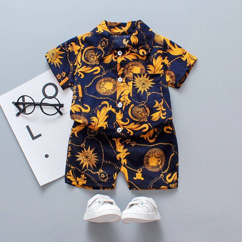 KTtrade 0-7 Năm Chàng Trai Bộ Quần Áo Áo In Hoa Ngắn Tay Cho Bé Trai Mùa Hè Áo T-Shirt + Quần Short Bộ Trang Phục Thường Ngày Cho Trẻ Em