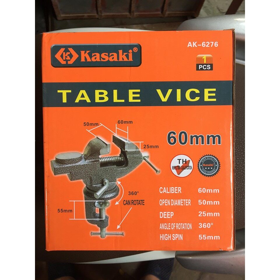 Ê tô kẹp bàn đa năng có mâm xoay 360 độ, ê tô kẹp bàn 60mm asaki
