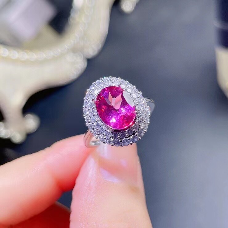 Nhẫn đá quý đá topaz màu hồng tự nhiên duyên dáng dành cho nữ, trang sức nhẫn thời trang mạ vàng bạc thật 925 được chứng nhận đá quý tự nhiên