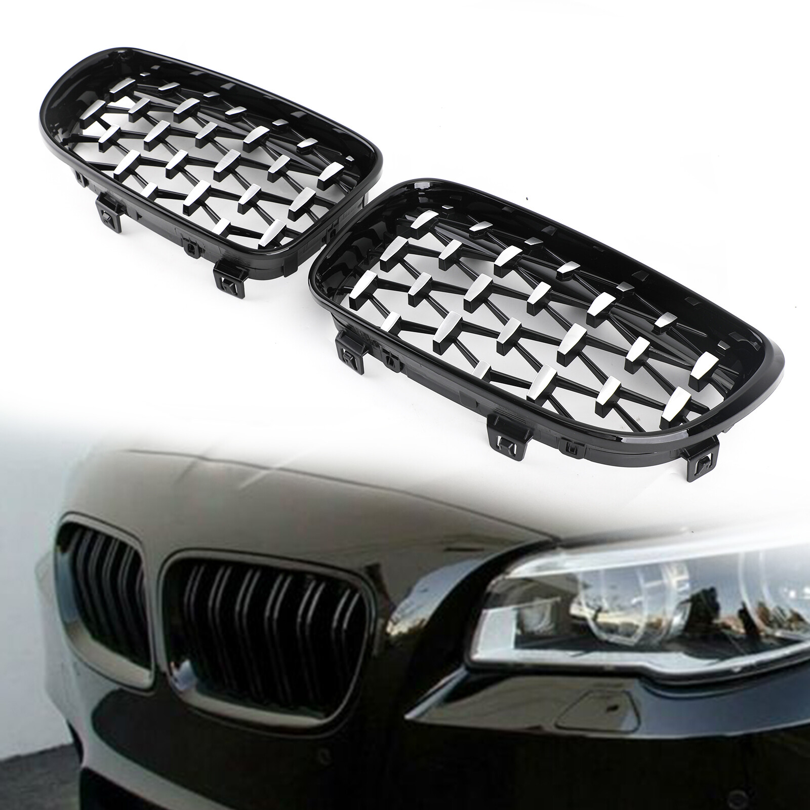 Lưới tản nhiệt phía trước areyourshop phù hợp với BMW 1 Series E81 e87 E82 E88 128i 135i 2008-2012 đen & Chrome