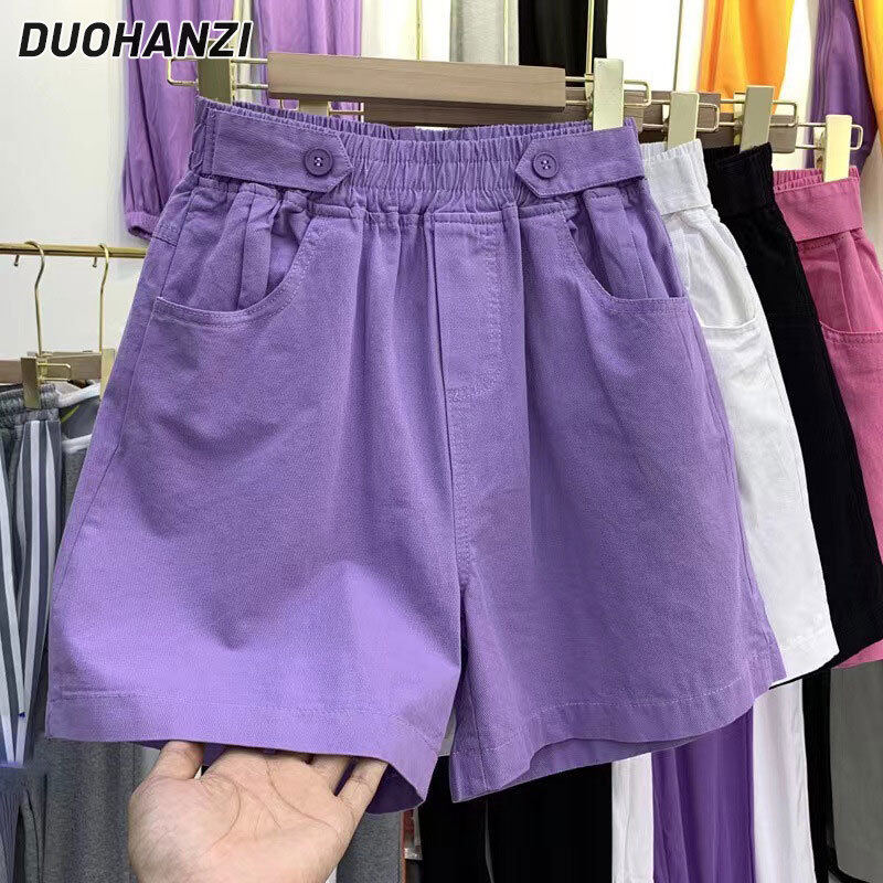 Duohanzi denim quần đùi ống rộng nữ 2024 phong cách mới quần ống rộng dáng rộng quần ống rộng