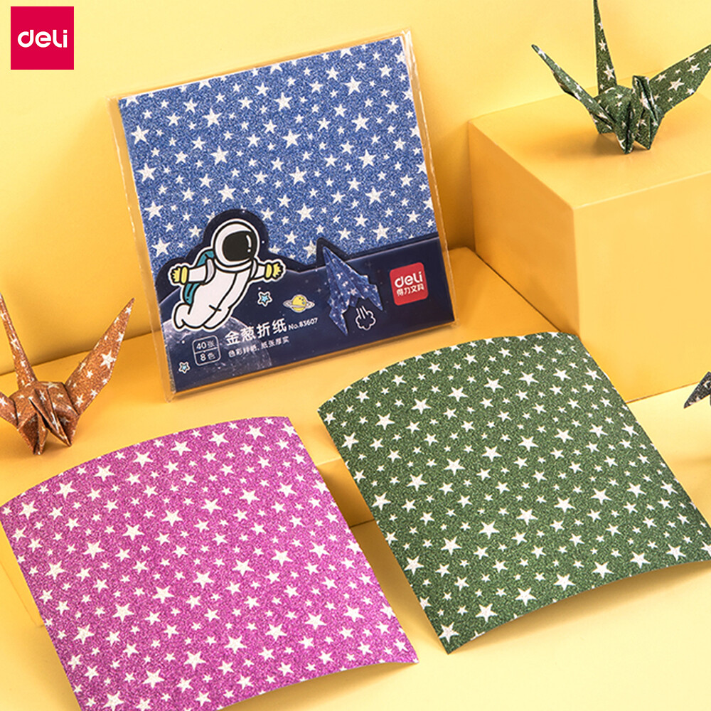 Deli 40 Tờ/Bộ Giấy Origami Giấy Gấp 150X150Mm, Đệm Làm Sổ Lưu Niệm Tự Làm Theo Mẫu Ngôi Sao Chủ Đề Không Gian Vũ Trụ 8 Màu Giấy Nền Màu Sáng Giấy Làm Thiệp Sổ Lưu Niệm Thủ Công Văn Phòng Phẩm Tiện Ích