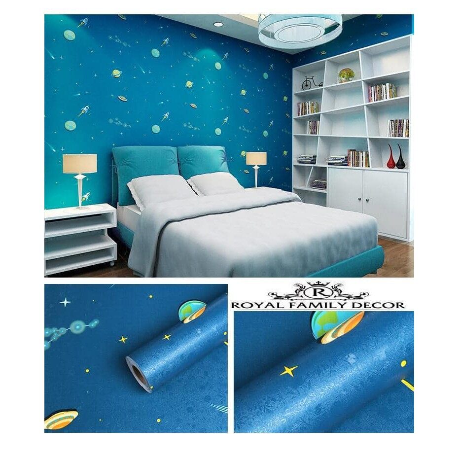 Giấy Dán Tường Vũ Trụ XanhGiấy Dán Trang Trí Phòng Có Keo Sẵn Quận 0.45 x 10m