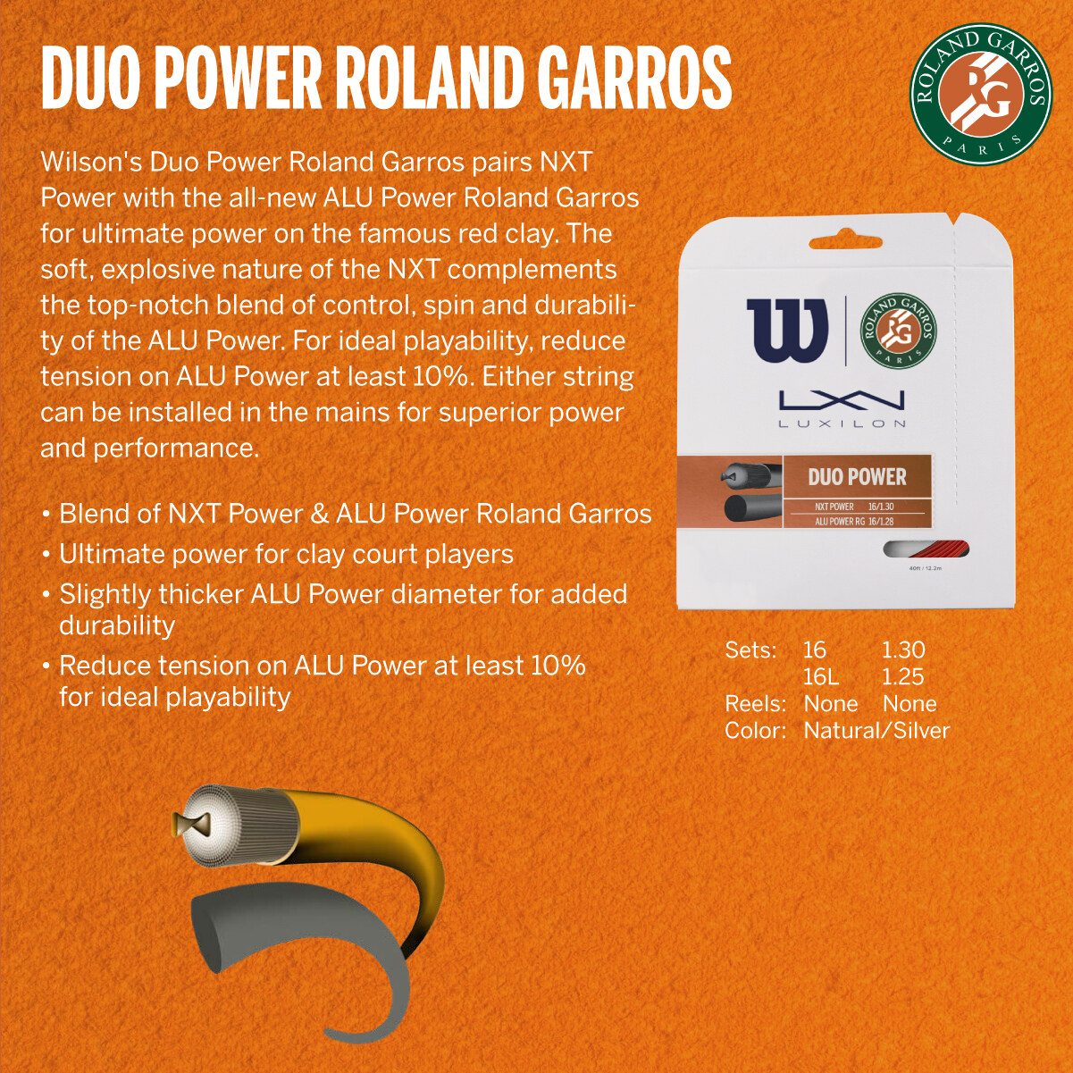 Wilson Duo Power Roland Garros 16 Red Clay/Natural Set Tennis ...
