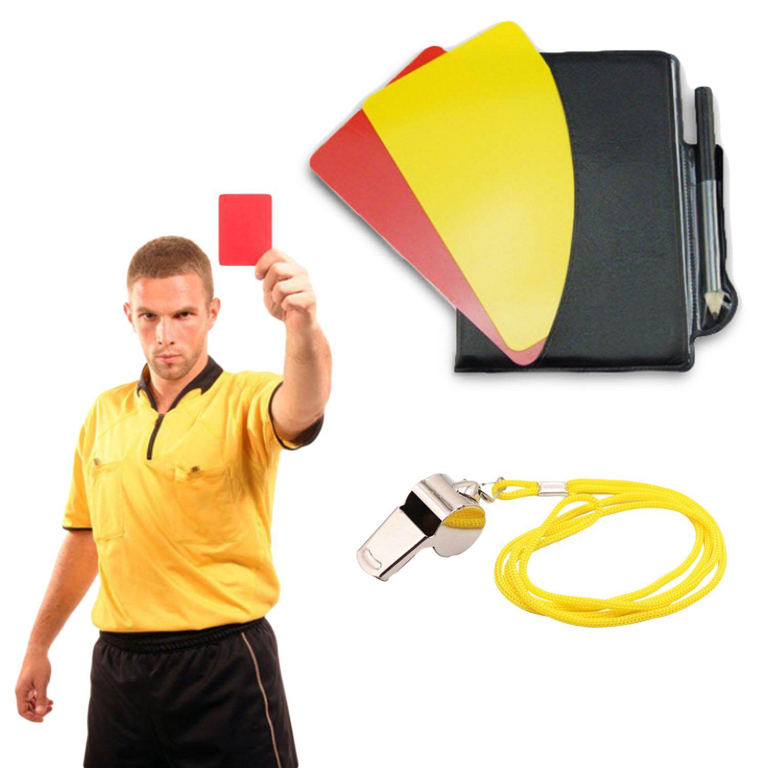 Bộ 5 Thẻ Cảnh Báo Trọng Tài Thể Thao Trận Đấu Bóng Đá Thẻ Đỏ Vàng + Còi Kim Loại Trọng Tài + Sách Nhỏ + Bút